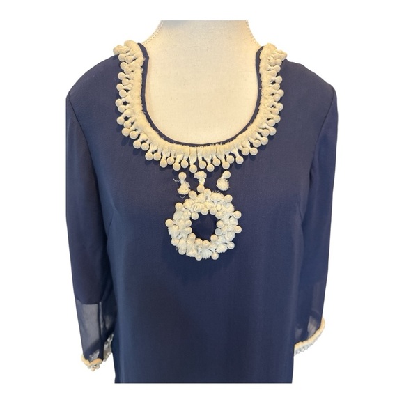 RARE RUNGOLEE Embellished Beaded Tunic Blue White Sz S - Picture 3 of 9